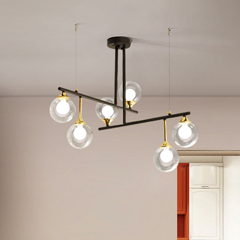 2-Tier Line Chandelier Simple Stylish Metallic Hanging Light in Black for Meeting Room Office Clearhalo 'Ceiling Lights' 'Chandeliers' 'Modern Chandeliers' 'Modern' Lighting' 243796