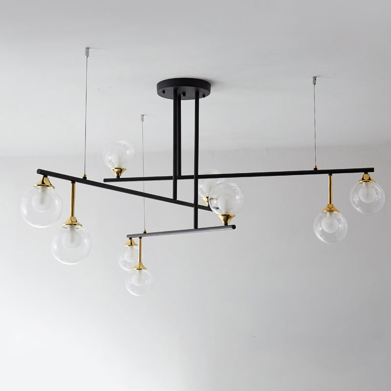 2-Tier Line Chandelier Simple Stylish Metallic Hanging Light in Black for Meeting Room Office Clearhalo 'Ceiling Lights' 'Chandeliers' 'Modern Chandeliers' 'Modern' Lighting' 243798