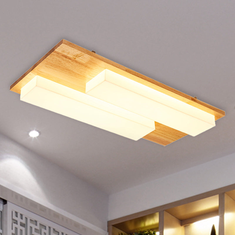 Japanese Style Rectangle Flushmount Light Wood Acrylic Beige LED Ceiling Lamp in Natural/White for Bathroom 2 Wood Clearhalo 'Ceiling Lights' 'Close To Ceiling Lights' 'Close to ceiling' 'Flush mount' Lighting' 243799