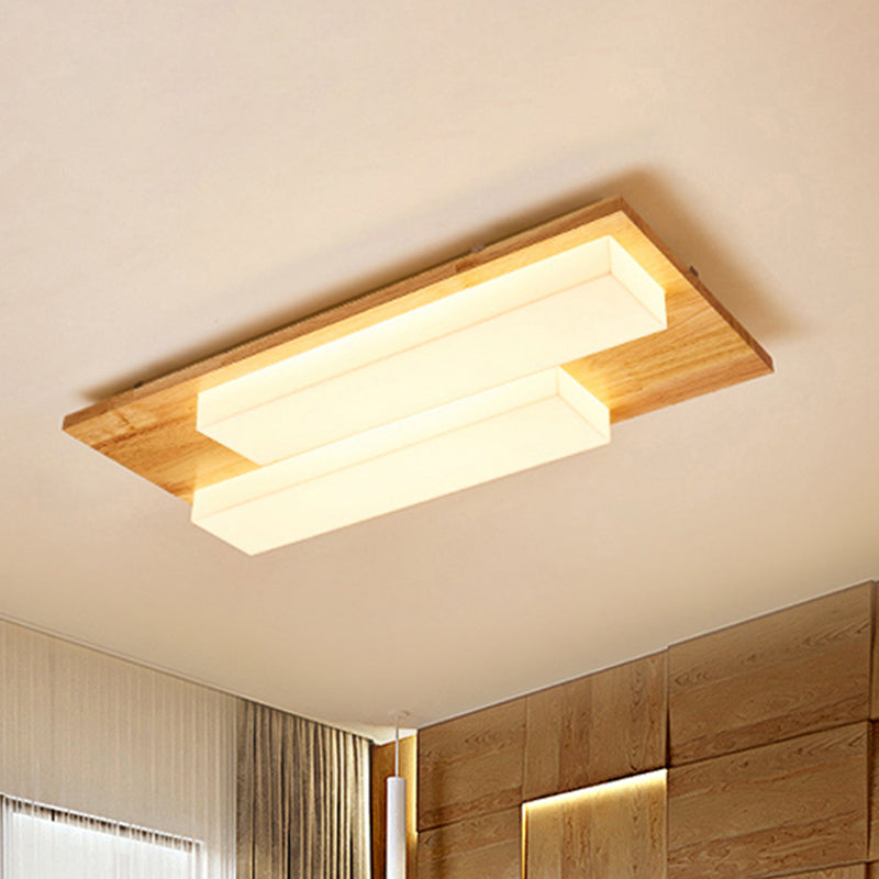 Japanese Style Rectangle Flushmount Light Wood Acrylic Beige LED Ceiling Lamp in Natural/White for Bathroom Clearhalo 'Ceiling Lights' 'Close To Ceiling Lights' 'Close to ceiling' 'Flush mount' Lighting' 243800