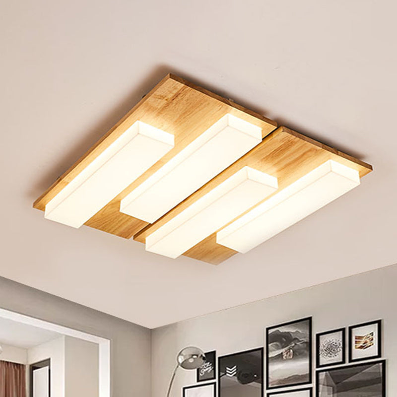 Japanese Style Rectangle Flushmount Light Wood Acrylic Beige LED Ceiling Lamp in Natural/White for Bathroom 4 Wood Clearhalo 'Ceiling Lights' 'Close To Ceiling Lights' 'Close to ceiling' 'Flush mount' Lighting' 243801