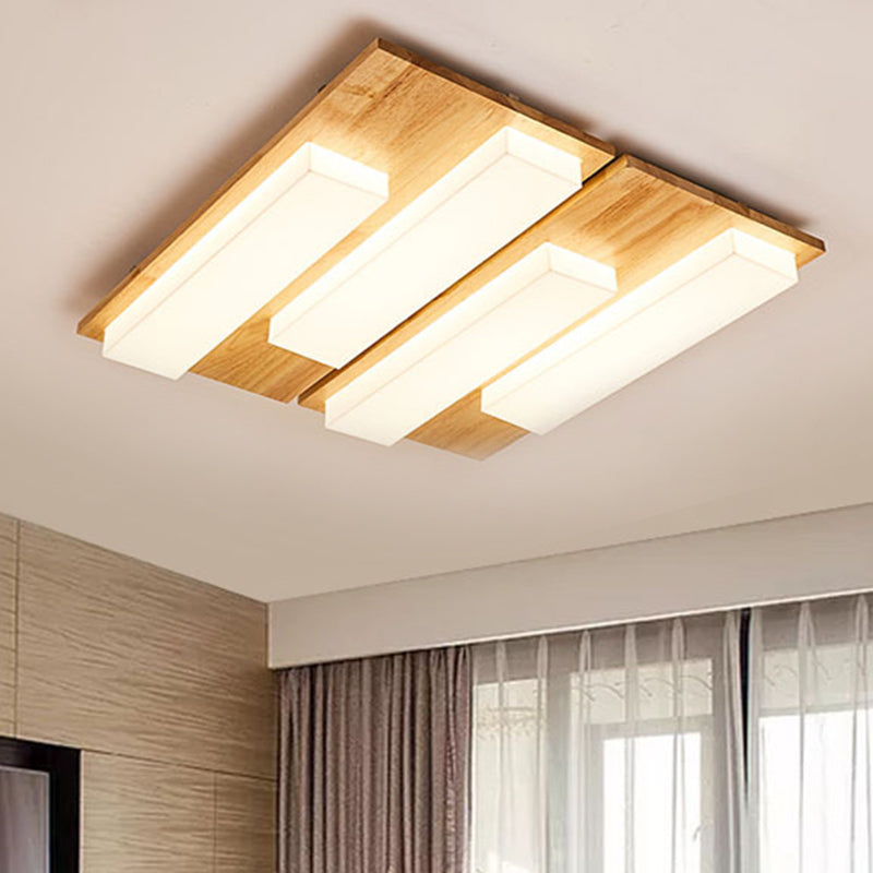 Japanese Style Rectangle Flushmount Light Wood Acrylic Beige LED Ceiling Lamp in Natural/White for Bathroom Clearhalo 'Ceiling Lights' 'Close To Ceiling Lights' 'Close to ceiling' 'Flush mount' Lighting' 243802