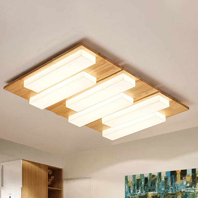 Japanese Style Rectangle Flushmount Light Wood Acrylic Beige LED Ceiling Lamp in Natural/White for Bathroom 6 Wood Clearhalo 'Ceiling Lights' 'Close To Ceiling Lights' 'Close to ceiling' 'Flush mount' Lighting' 243803