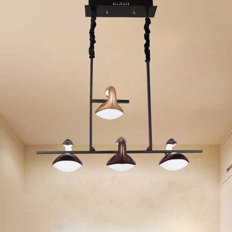 4-Swan Linear Chandelier Lighting Post Modern Multicolored Hanging Pendant Light for Restaurant, Third Gear Gold-Brown Clearhalo 'Ceiling Lights' 'Island Lights' Lighting' 243804