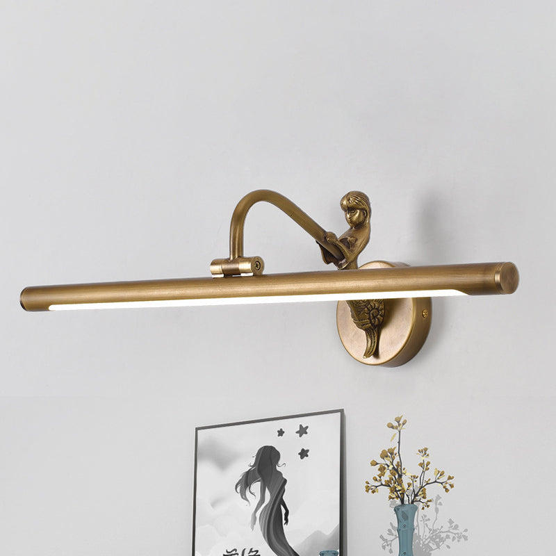 Brass/Black Finish Linear Vanity Lighting with Mermaid Accent Modern Style LED Metallic Wall Sconce, 14"/18" W Brass Clearhalo 'Cast Iron' 'Glass' 'Industrial' 'Modern wall lights' 'Modern' 'Tiffany' 'Traditional wall lights' 'Vanity Lights' 'Wall Lights' Lighting' 243815