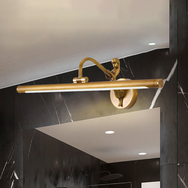 Brass/Black Finish Linear Vanity Lighting with Mermaid Accent Modern Style LED Metallic Wall Sconce, 14"/18" W Clearhalo 'Cast Iron' 'Glass' 'Industrial' 'Modern wall lights' 'Modern' 'Tiffany' 'Traditional wall lights' 'Vanity Lights' 'Wall Lights' Lighting' 243817