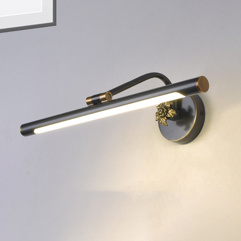 LED Bedroom Vanity Wall Sconce with Linear Metal Shade Black/Brass Finish Wall Light Fixture, 14"/18" Diameter Clearhalo 'Cast Iron' 'Glass' 'Industrial' 'Modern wall lights' 'Modern' 'Tiffany' 'Traditional wall lights' 'Vanity Lights' 'Wall Lights' Lighting' 243831