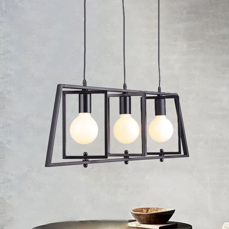 Exposed Bulb Dining Room Chandelier Metal 3-Light Simple Island Lighting in Black Black Clearhalo 'Ceiling Lights' 'Island Lights' Lighting' 243842