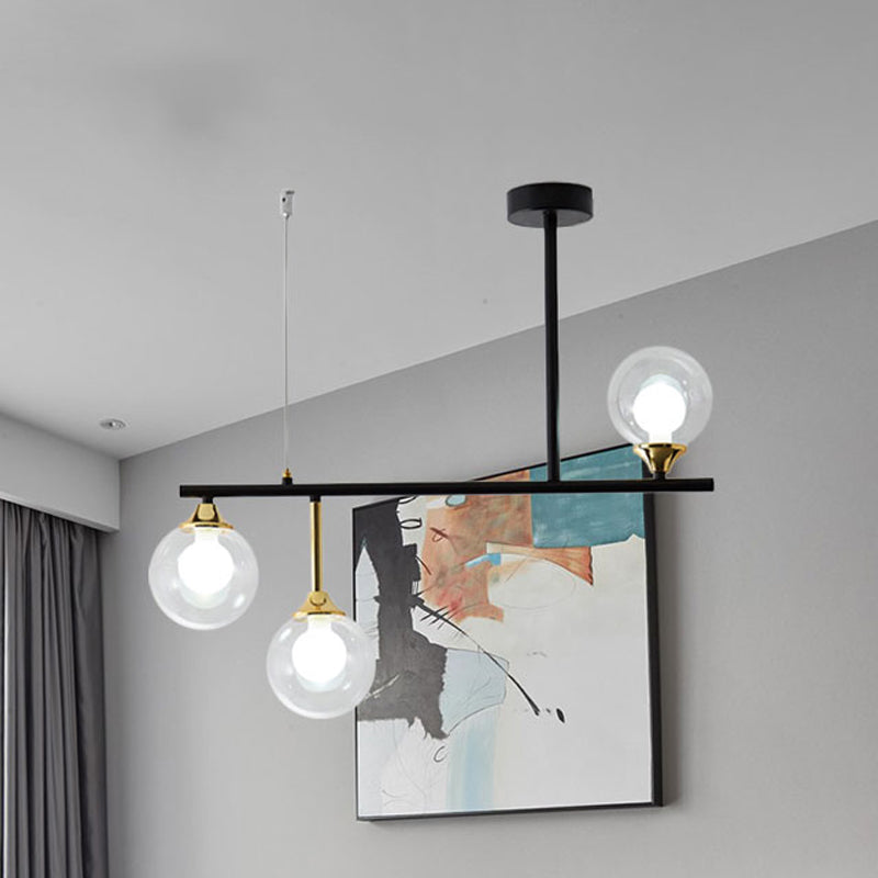 Glass Ball Shade Island Chandelier Dining Room Triple Light Modern Simple Metallic Hanging Lamp in Black Clearhalo 'Ceiling Lights' 'Island Lights' Lighting' 243844