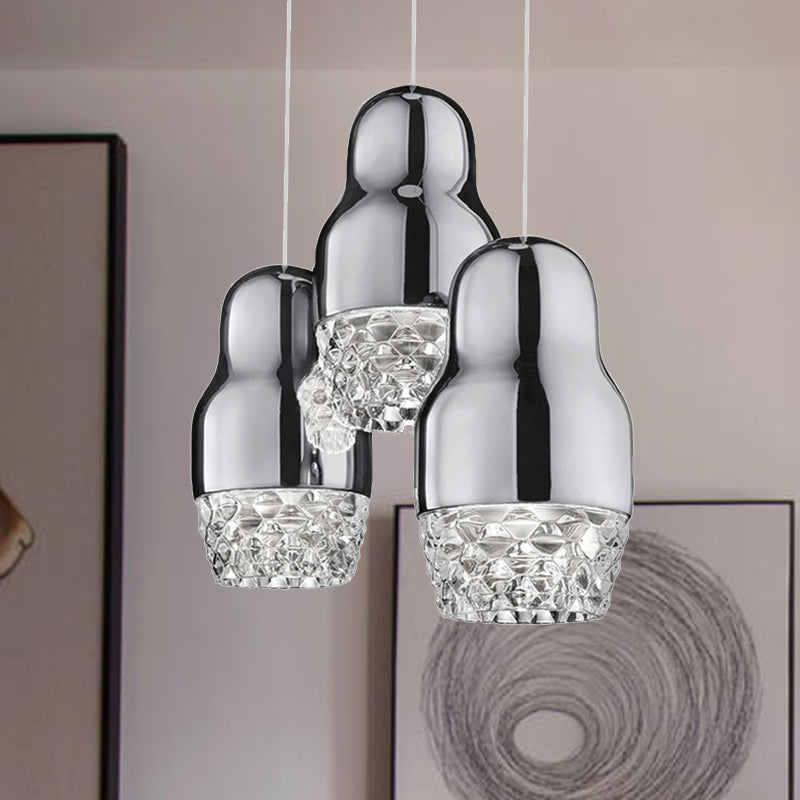 Chrome Fedora Cascade Pendant Light with Glass Shade Post Modern 3 Heads Hanging Pendant Light Fixture for Bar Chrome Clearhalo 'Ceiling Lights' 'Modern Pendants' 'Modern' 'Pendant Lights' 'Pendants' Lighting' 243847