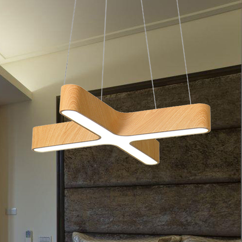 Cross Wood Hanging Lamp Modern Led 23.5"/35.5" Wide Beige Ceiling Pendant Light Fixture with Opaline Diffuser Clearhalo 'Ceiling Lights' 'Modern Pendants' 'Modern' 'Pendant Lights' 'Pendants' Lighting' 243887