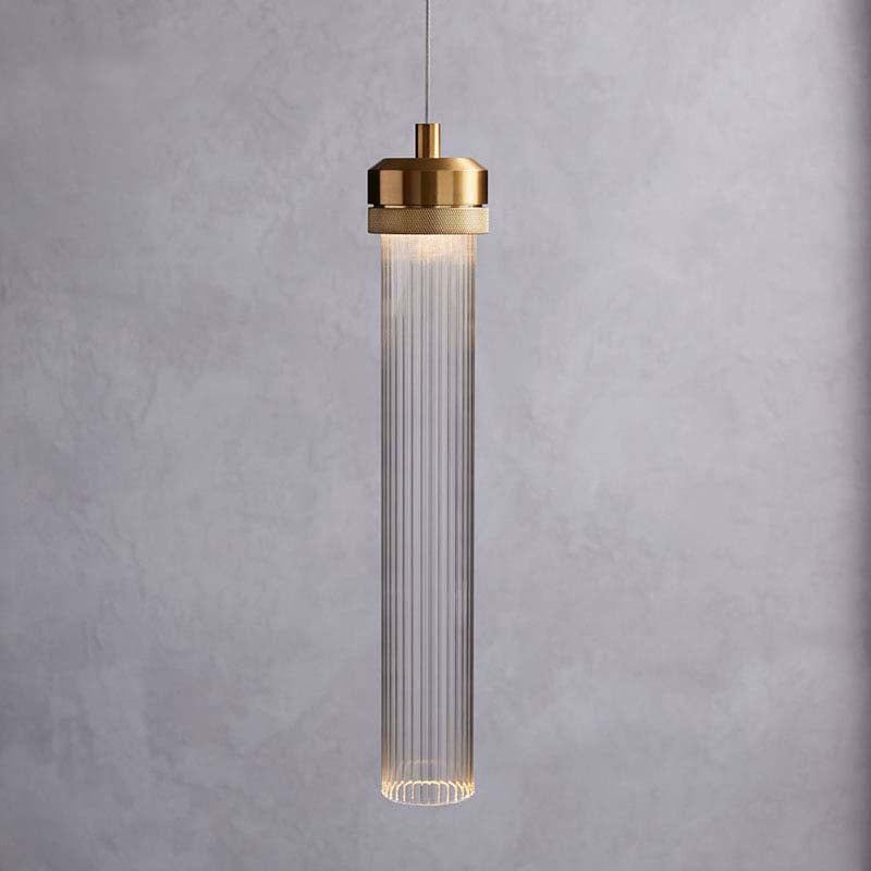 Simple 1-Light Hanging Lamp with Clear Glass Shade Gold Cylinder Pendant Light for Restaurant Bedroom Gold Clearhalo 'Ceiling Lights' 'Modern Pendants' 'Modern' 'Pendant Lights' 'Pendants' Lighting' 243892