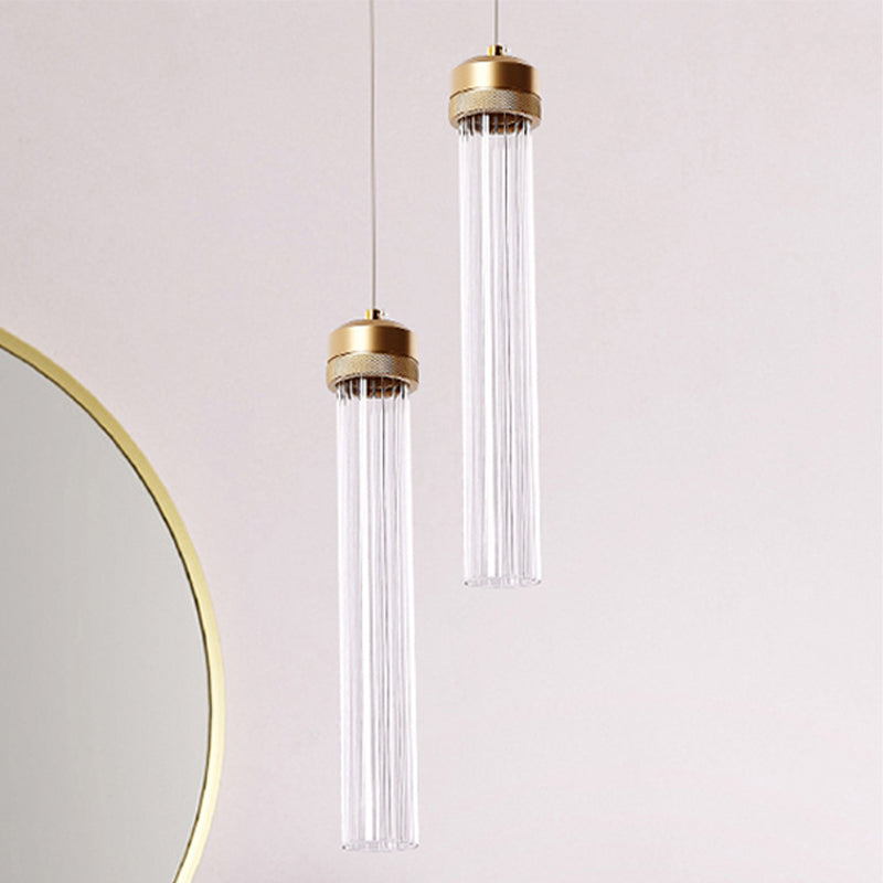 Simple 1-Light Hanging Lamp with Clear Glass Shade Gold Cylinder Pendant Light for Restaurant Bedroom Clearhalo 'Ceiling Lights' 'Modern Pendants' 'Modern' 'Pendant Lights' 'Pendants' Lighting' 243894