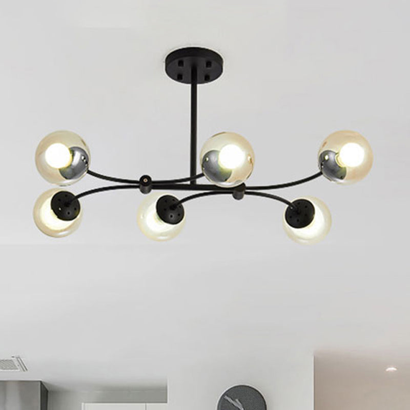 Sphere Shade Buffet Chandelier Lighting Glass 6-Head Modern Island Light in Black Black Clearhalo 'Ceiling Lights' 'Glass shade' 'Glass' 'Island Lights' Lighting' 243895