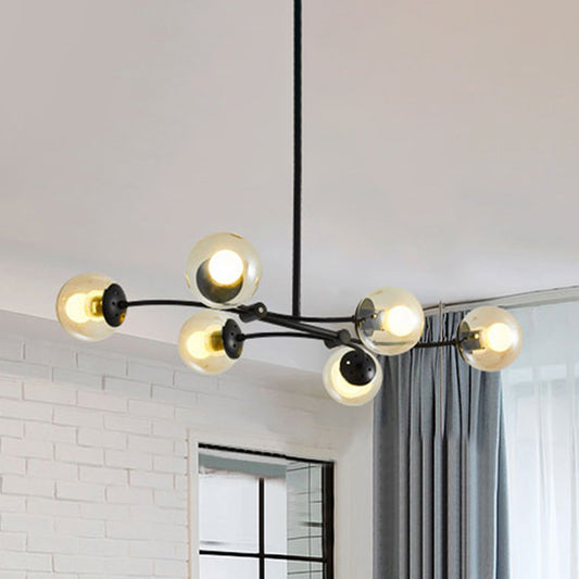 Sphere Shade Buffet Chandelier Lighting Glass 6-Head Modern Island Light in Black Clearhalo 'Ceiling Lights' 'Glass shade' 'Glass' 'Island Lights' Lighting' 243896