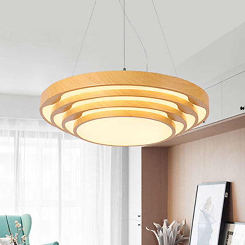 Modern Multi-Layer LED Hanging Pendant Light Wood 1-Light Office Ceiling Fixture in Warm/White Light Clearhalo 'Ceiling Lights' 'Pendant Lights' 'Pendants' Lighting' 243897