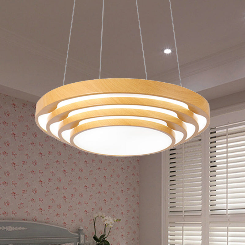 Modern Multi-Layer LED Hanging Pendant Light Wood 1-Light Office Ceiling Fixture in Warm/White Light Wood White Clearhalo 'Ceiling Lights' 'Pendant Lights' 'Pendants' Lighting' 243898_c1b3805a-ed7f-4387-82fd-68894fe2b5d4