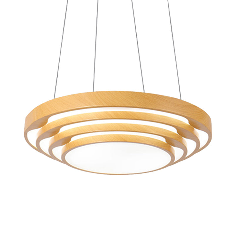 Modern Multi-Layer LED Hanging Pendant Light Wood 1-Light Office Ceiling Fixture in Warm/White Light Clearhalo 'Ceiling Lights' 'Pendant Lights' 'Pendants' Lighting' 243899