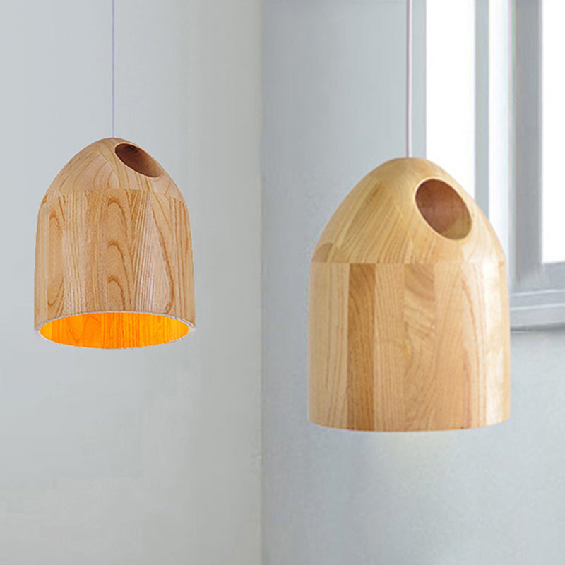 Wood Bell Drop Pendant Contemporary Japanese Style 1-Light Beige Ceiling Light with Adjustable Hanging Cord Wood Clearhalo 'Ceiling Lights' 'Pendant Lights' 'Pendants' Lighting' 243916_0ccd4d05-91d7-40b4-a035-7731dbcc1280