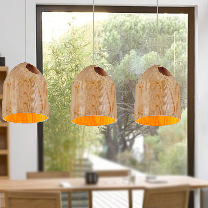 Wood Bell Drop Pendant Contemporary Japanese Style 1-Light Beige Ceiling Light with Adjustable Hanging Cord Clearhalo 'Ceiling Lights' 'Pendant Lights' 'Pendants' Lighting' 243917