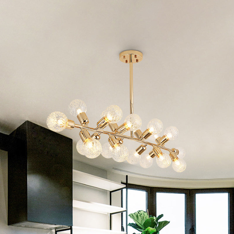 Prismatic Glass Ball Linear Chandelier Hotel 18 Lights Modern Metal Island Light in Gold Gold Clearhalo 'Ceiling Lights' 'Glass shade' 'Glass' 'Island Lights' Lighting' 243921