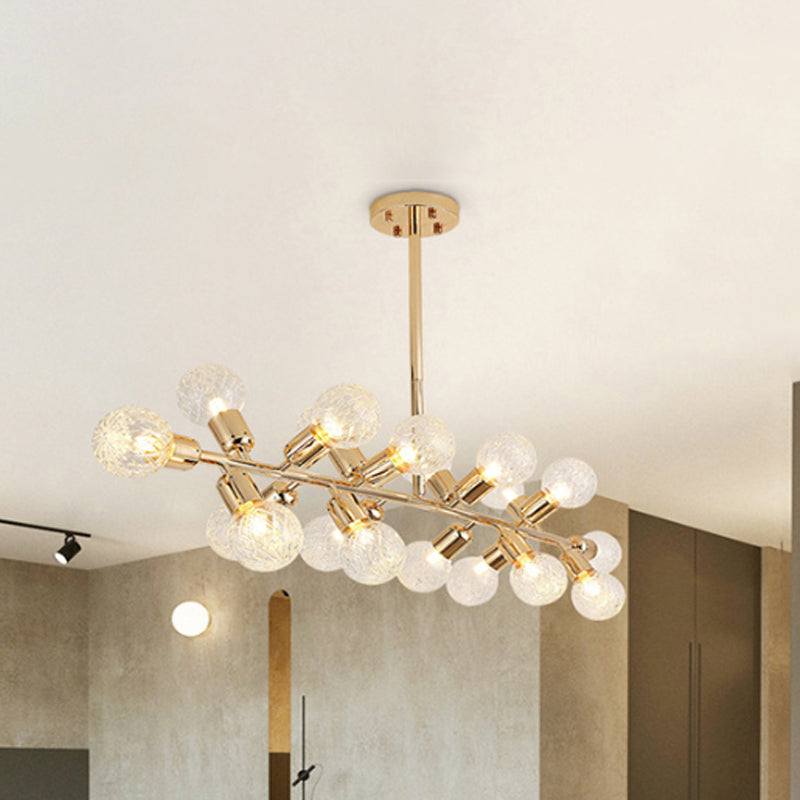 Prismatic Glass Ball Linear Chandelier Hotel 18 Lights Modern Metal Island Light in Gold Clearhalo 'Ceiling Lights' 'Glass shade' 'Glass' 'Island Lights' Lighting' 243922