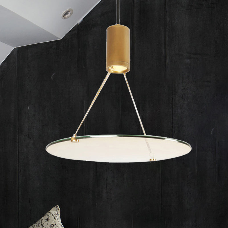 Simplicity Cylinder Hanging Ceiling Light Brass LED Dining Room Drop Pendant in Warm/Natural Light with Tempered Glass Disc Clearhalo 'Ceiling Lights' 'Glass shade' 'Glass' 'Modern Pendants' 'Modern' 'Pendant Lights' 'Pendants' Lighting' 243924