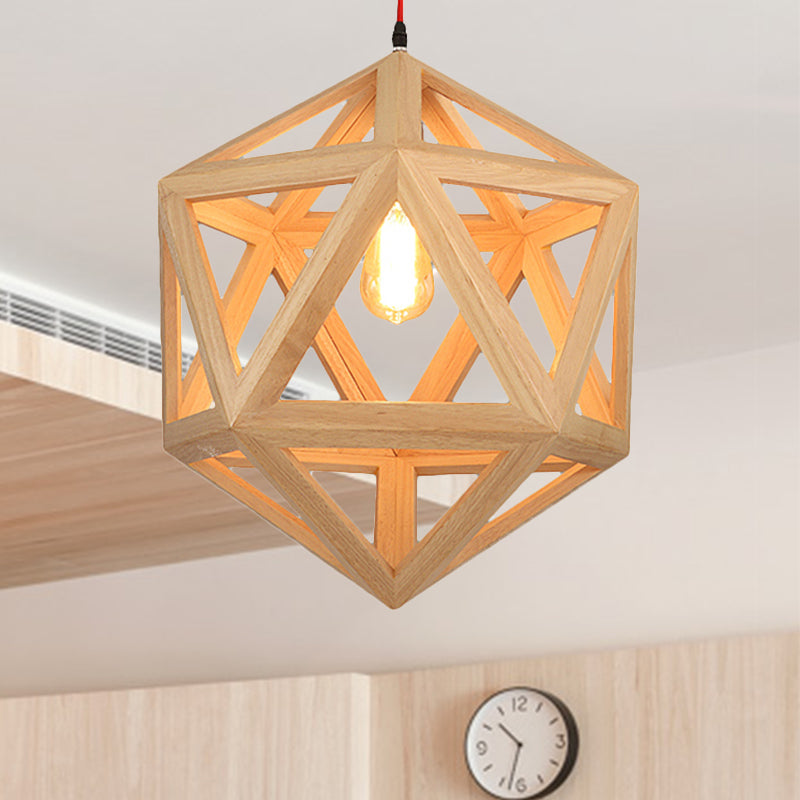 15"/19" Wide Cage Wood Drop Pendant Light 1-Head Ceiling Light Fixture for Dining Room Clearhalo 'Ceiling Lights' 'Pendant Lights' 'Pendants' Lighting' 243928