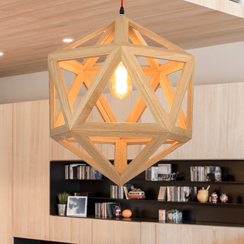 15"/19" Wide Cage Wood Drop Pendant Light 1-Head Ceiling Light Fixture for Dining Room Clearhalo 'Ceiling Lights' 'Pendant Lights' 'Pendants' Lighting' 243929