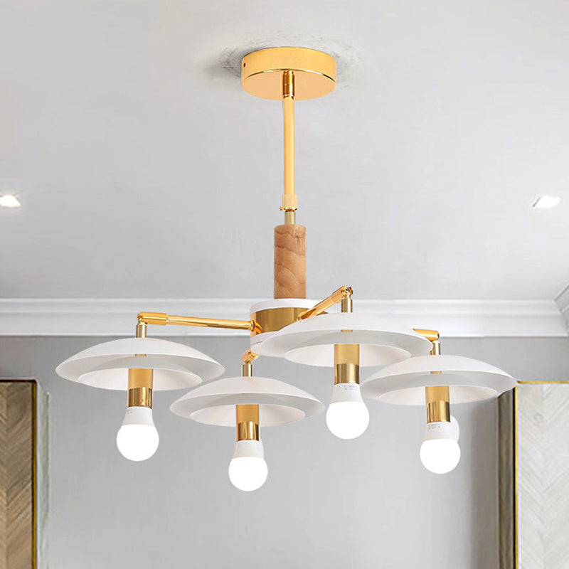 2 Tiers Hemishpere Hanging Light Simple Style Metal 4/6 Lights White Chandelier Light for Living Room 4 White Clearhalo 'Ceiling Lights' 'Chandeliers' 'Modern Chandeliers' 'Modern' Lighting' 243935