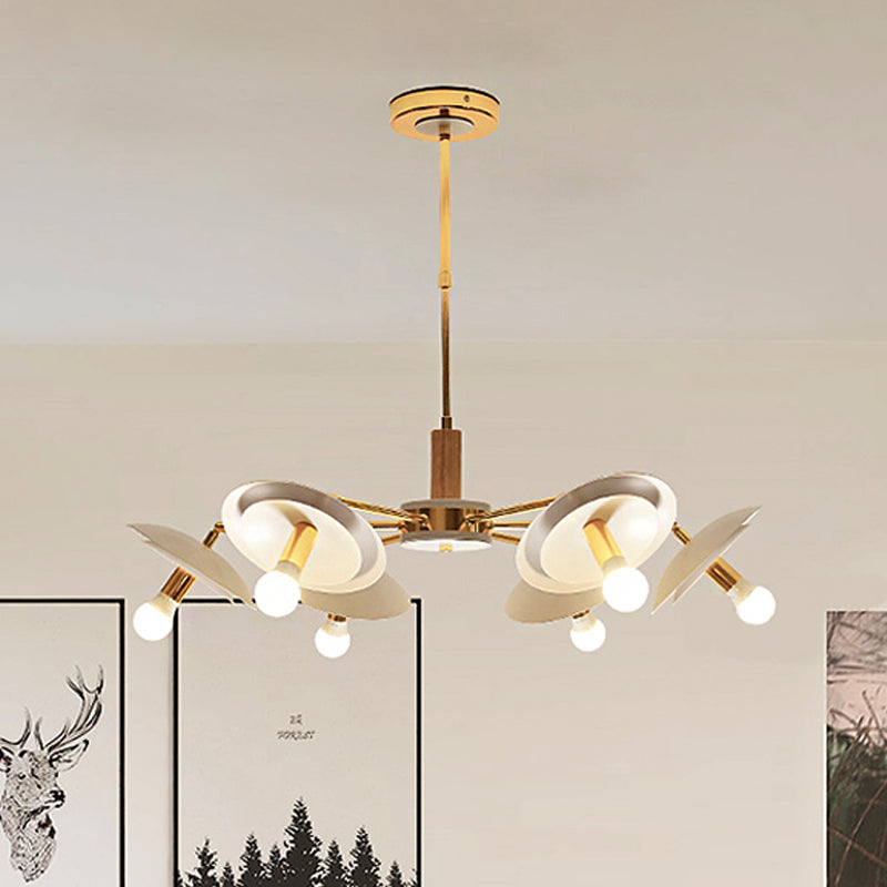 2 Tiers Hemishpere Hanging Light Simple Style Metal 4/6 Lights White Chandelier Light for Living Room 6 White Clearhalo 'Ceiling Lights' 'Chandeliers' 'Modern Chandeliers' 'Modern' Lighting' 243938