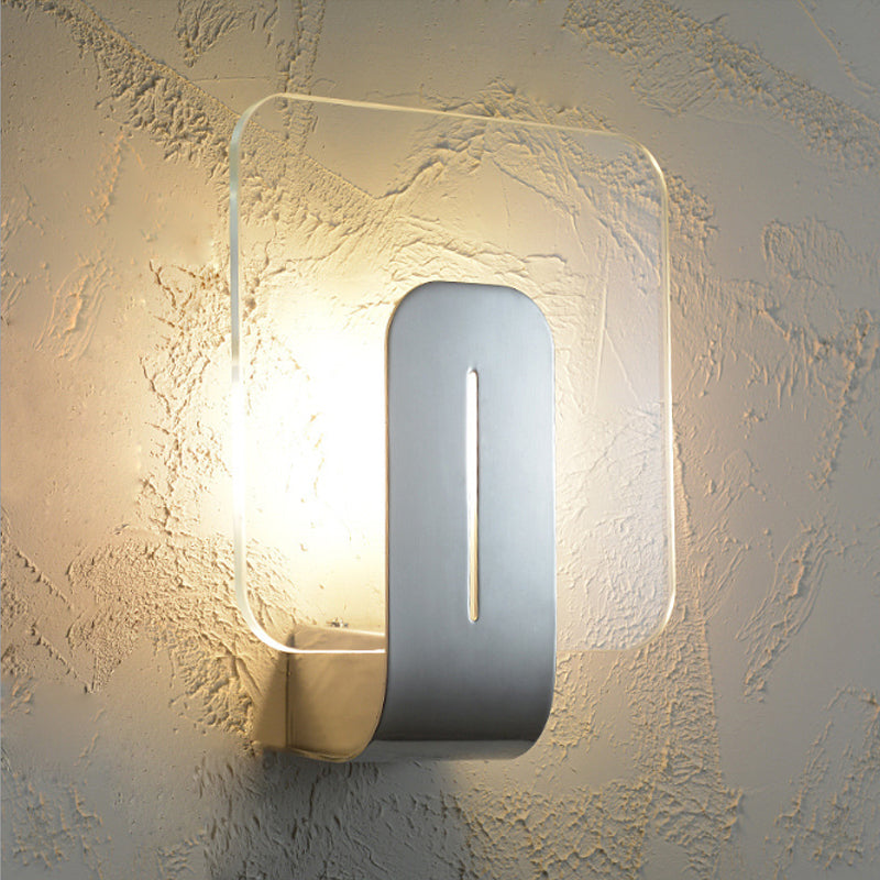 1 Light LED Bathroom Wall Sconce with Square Clear Glass Shade Nickel Wall Lamp in Warm/White Light Nickel Warm Clearhalo 'Cast Iron' 'Glass' 'Industrial' 'Modern wall lights' 'Modern' 'Tiffany' 'Traditional wall lights' 'Wall Lamps & Sconces' 'Wall Lights' Lighting' 243943