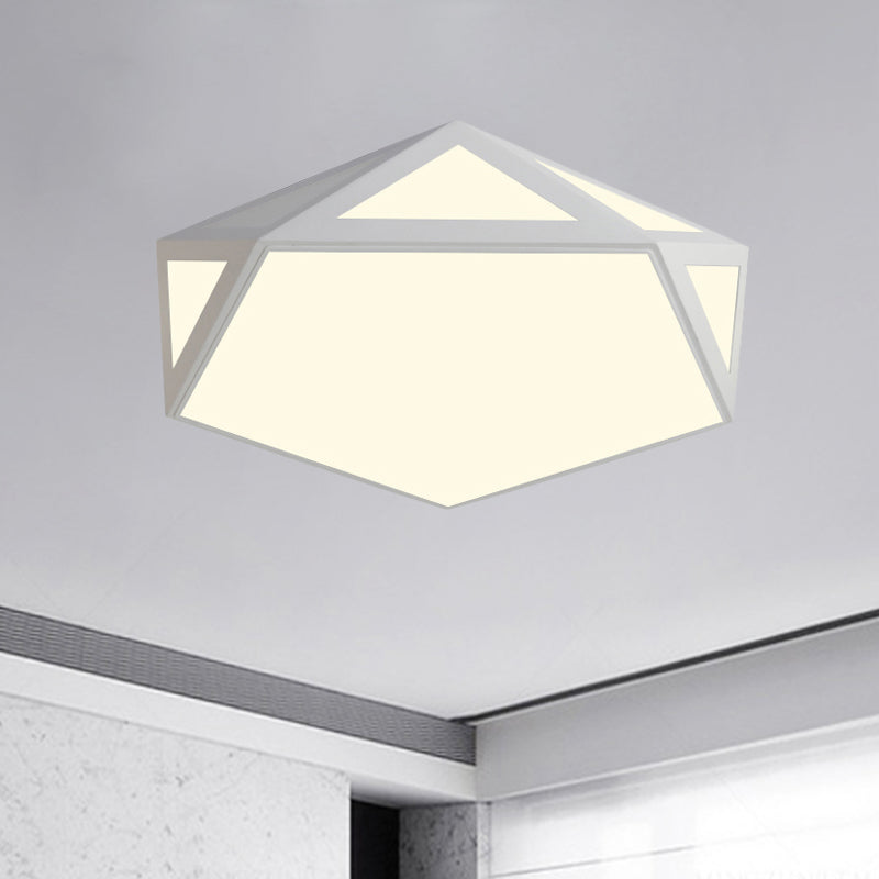 Black/White Pentagon Flush Ceiling Light with Acrylic Shade Simple LED Ceiling Mounted Light for Bedroom, 16.5"/20.5"/24.5" Dia White Clearhalo 'Ceiling Lights' 'Close To Ceiling Lights' 'Close to ceiling' 'Flush mount' Lighting' 243983