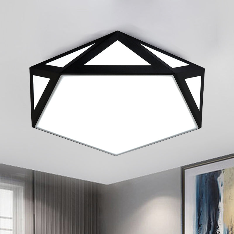 Black/White Pentagon Flush Ceiling Light with Acrylic Shade Simple LED Ceiling Mounted Light for Bedroom, 16.5"/20.5"/24.5" Dia Black Clearhalo 'Ceiling Lights' 'Close To Ceiling Lights' 'Close to ceiling' 'Flush mount' Lighting' 243987