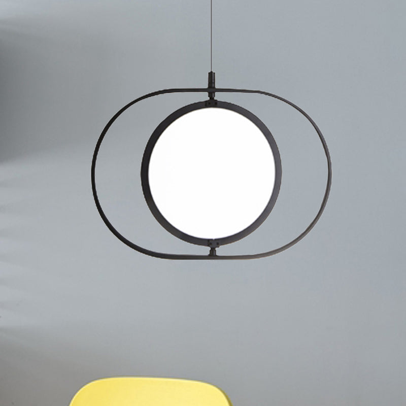 Oval Suspension Ceiling Light Simplicity Metal LED Black Pendant Light, Horizontal/Vertical Black Horizontal Clearhalo 'Ceiling Lights' 'Modern Pendants' 'Modern' 'Pendant Lights' 'Pendants' Lighting' 243989