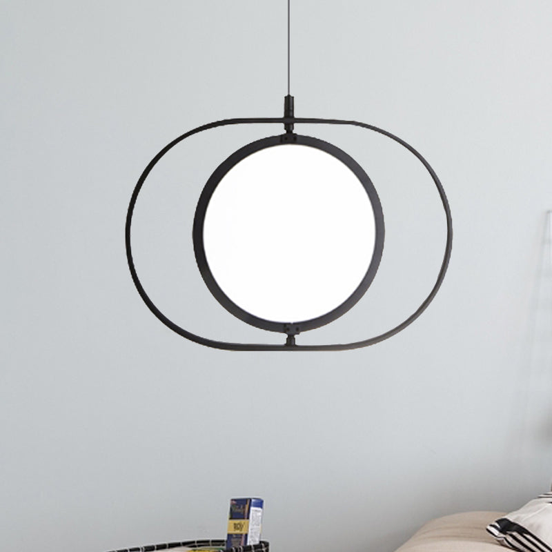 Oval Suspension Ceiling Light Simplicity Metal LED Black Pendant Light, Horizontal/Vertical Clearhalo 'Ceiling Lights' 'Modern Pendants' 'Modern' 'Pendant Lights' 'Pendants' Lighting' 243990