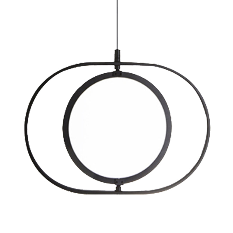 Oval Suspension Ceiling Light Simplicity Metal LED Black Pendant Light, Horizontal/Vertical Clearhalo 'Ceiling Lights' 'Modern Pendants' 'Modern' 'Pendant Lights' 'Pendants' Lighting' 243992