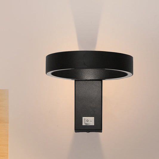 Minimalism Ring Wall Sconce Fixture Aluminum Warm/White Light LED Living Room Wall Lamp with Round/Rectangle Backplate in Black/White Clearhalo 'Cast Iron' 'Glass' 'Industrial' 'Modern wall lights' 'Modern' 'Tiffany' 'Traditional wall lights' 'Wall Lamps & Sconces' 'Wall Lights' Lighting' 244003