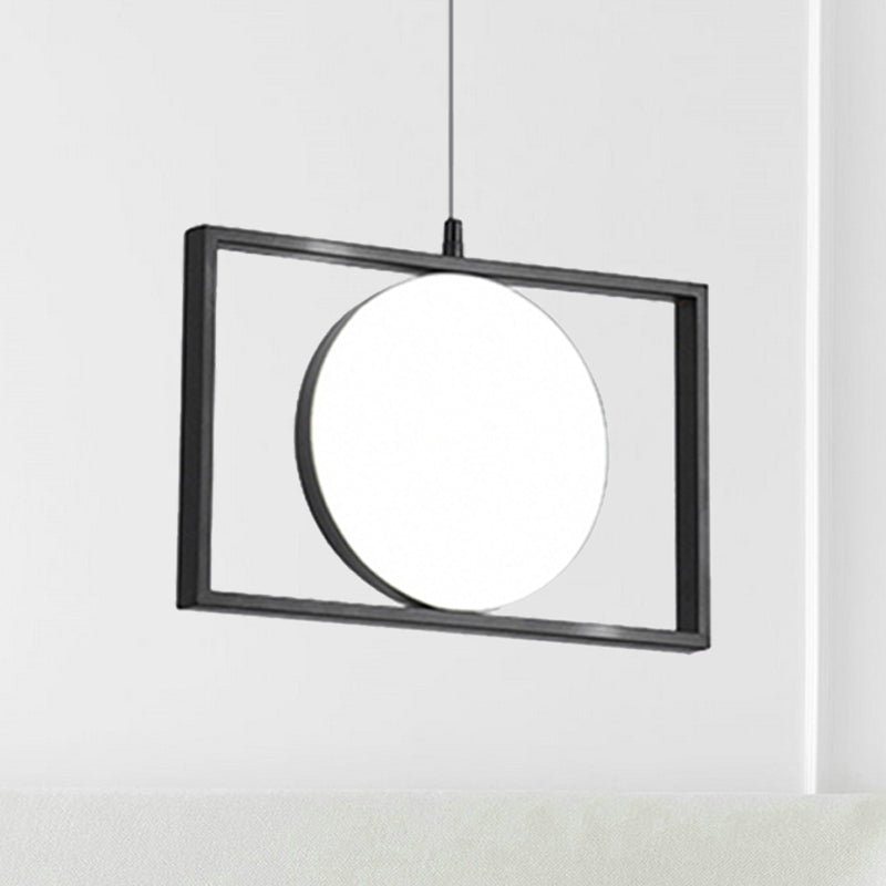 Black Rectangle Pendant Hanging Light Post Modern Metal LED Suspension Light Fixture, Horizontal/Vertical Black Horizontal Clearhalo 'Ceiling Lights' 'Modern Pendants' 'Modern' 'Pendant Lights' 'Pendants' Lighting' 244014