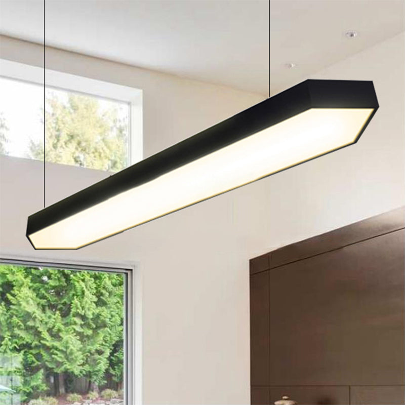 Metal Linear Pendant Lighting Modern Led White/Black/Silver Hanging Lamp Kit in White/Warm/Natural Light, 4"/8"/12" Wide Black Clearhalo 'Ceiling Lights' 'Modern Pendants' 'Modern' 'Pendant Lights' 'Pendants' Lighting' 244042