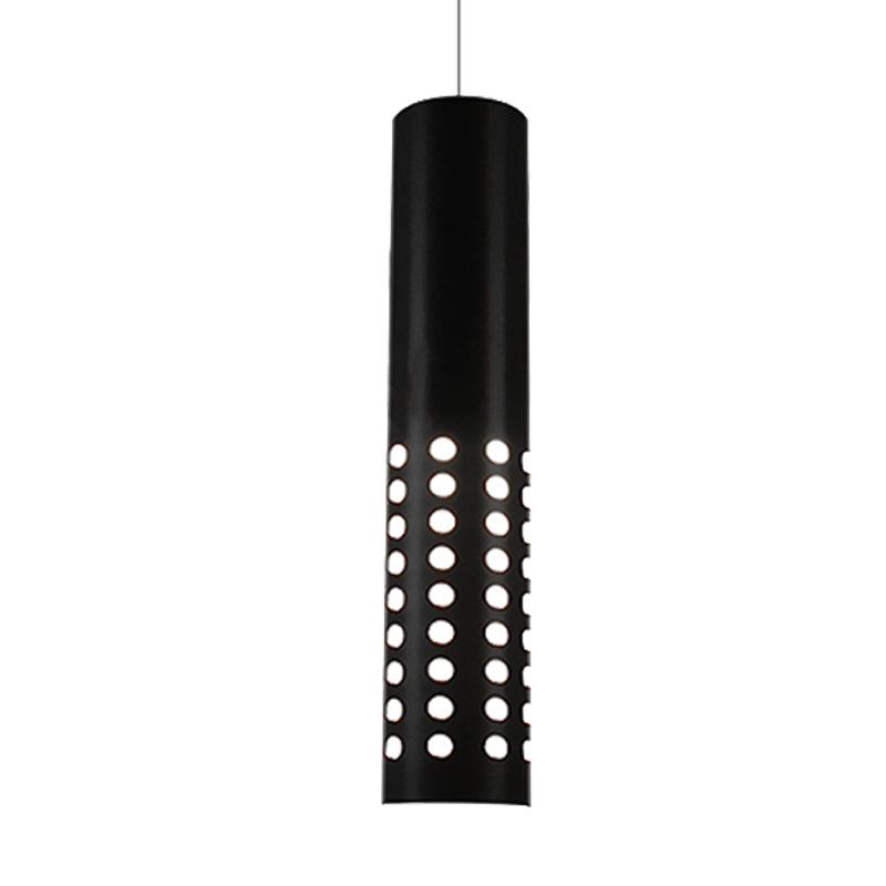 Modern Cylinder Suspension Light with Circle Cut-Outs Metal 1 Light Black Pendant Light Fixture for Living Room in Warm/White Clearhalo 'Ceiling Lights' 'Modern Pendants' 'Modern' 'Pendant Lights' 'Pendants' Lighting' 244051