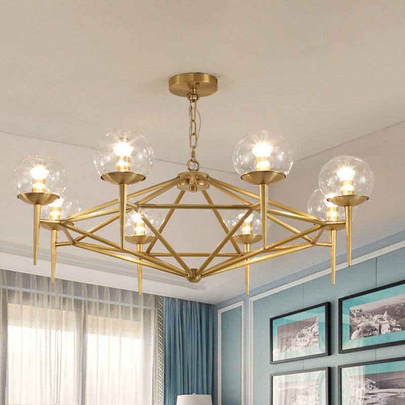 Globe Clear Glass Chandelier Post Modern 6/8 Lights Gold Hanging Light Fixture with Diamond Design 8 Gold Clearhalo 'Ceiling Lights' 'Chandeliers' 'Glass shade' 'Glass' 'Modern Chandeliers' 'Modern' Lighting' 244068