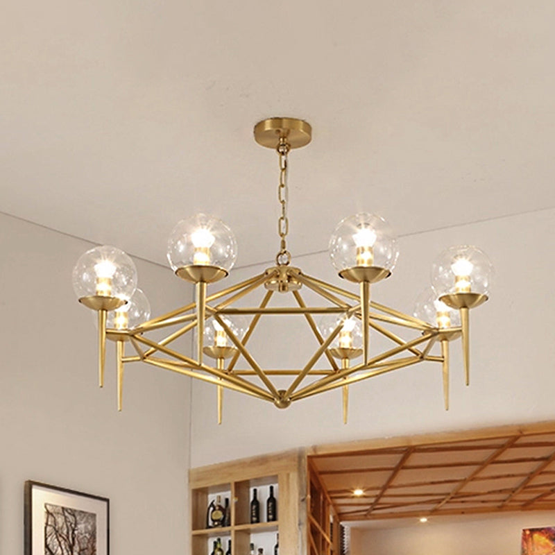 Globe Clear Glass Chandelier Post Modern 6/8 Lights Gold Hanging Light Fixture with Diamond Design Clearhalo 'Ceiling Lights' 'Chandeliers' 'Glass shade' 'Glass' 'Modern Chandeliers' 'Modern' Lighting' 244069