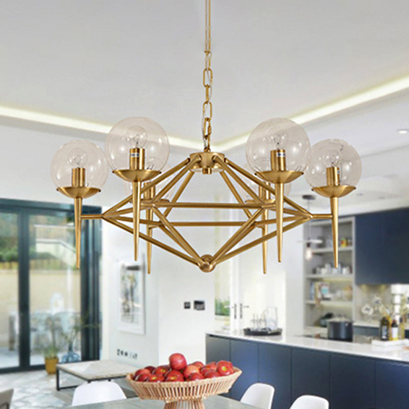 Globe Clear Glass Chandelier Post Modern 6/8 Lights Gold Hanging Light Fixture with Diamond Design Clearhalo 'Ceiling Lights' 'Chandeliers' 'Glass shade' 'Glass' 'Modern Chandeliers' 'Modern' Lighting' 244071