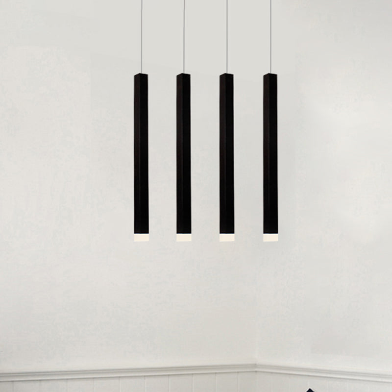 Slim Square Pendant Light Metal Modern 4 Lights Black Hanging Light in White/Warm Light Black Warm Clearhalo 'Ceiling Lights' 'Modern Pendants' 'Modern' 'Pendant Lights' 'Pendants' Lighting' 244088