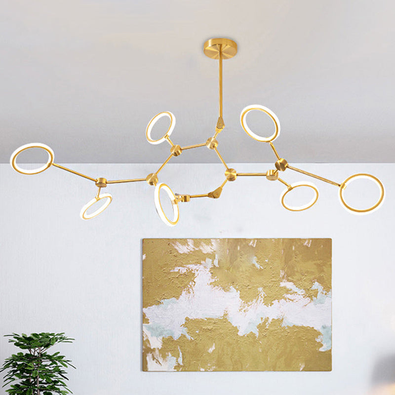 Branch Acrylic Hanging Lamp Modern 5/6/7-Light Gold Chandelier Pendant in White/Warm Light 7 Gold Clearhalo 'Ceiling Lights' 'Chandeliers' 'Modern Chandeliers' 'Modern' Lighting' 244095