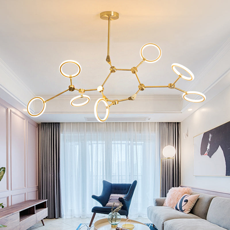 Branch Acrylic Hanging Lamp Modern 5/6/7-Light Gold Chandelier Pendant in White/Warm Light Clearhalo 'Ceiling Lights' 'Chandeliers' 'Modern Chandeliers' 'Modern' Lighting' 244096