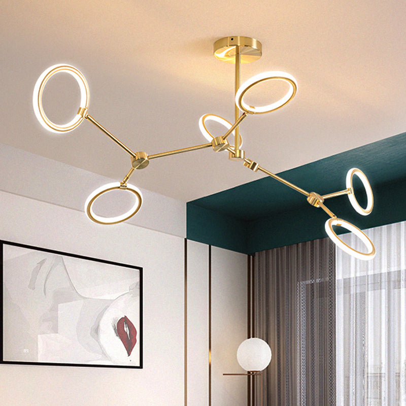 Branch Acrylic Hanging Lamp Modern 5/6/7-Light Gold Chandelier Pendant in White/Warm Light Clearhalo 'Ceiling Lights' 'Chandeliers' 'Modern Chandeliers' 'Modern' Lighting' 244100