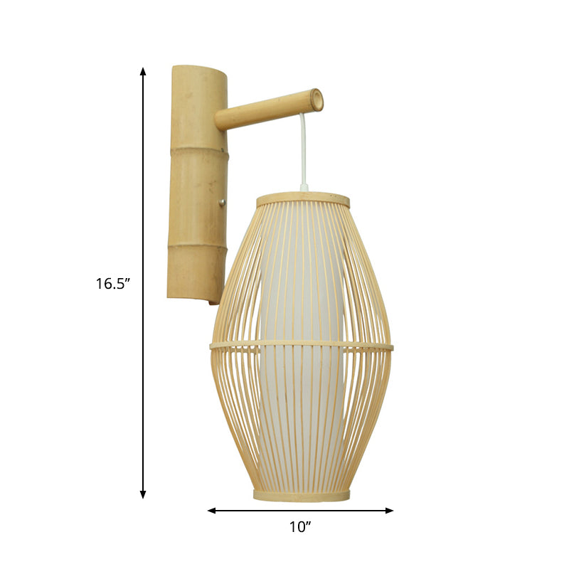 Asian Style Oval Wall Light Sconce with Lantern Design Bamboo 1-Light Living Room Wall Lamp in Beige Clearhalo 'Modern wall lights' 'Modern' 'Wall Lamps & Sconces' 'Wall Lights' Lighting' 244195