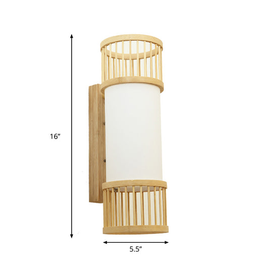 Cylinder Shade Wall Sconce Light Asian Style Bamboo 1-Head Wall Lamp in Beige for Stairway Clearhalo 'Modern wall lights' 'Modern' 'Wall Lamps & Sconces' 'Wall Lights' Lighting' 244199